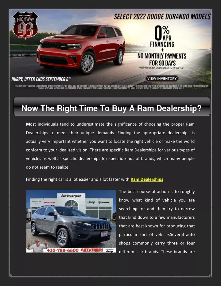 now the right time to buy a ram dealership