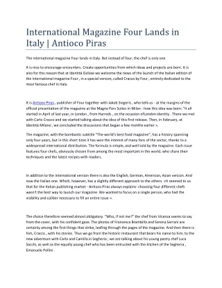 International Magazine Four Lands in Italy | Antioco Piras