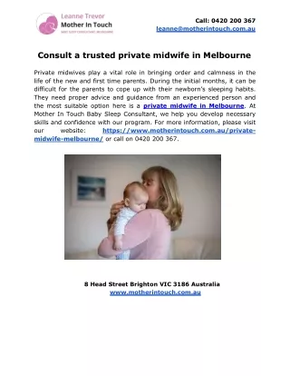 Consult a trusted private midwife in Melbourne