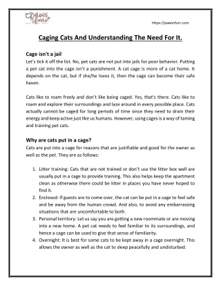 Caging Cats And Understanding The Need For It.