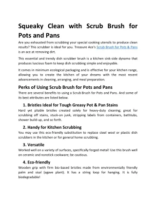 Squeaky Clean with Scrub Brush for Pots and Pans