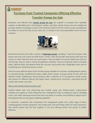 Purchase from Trusted Companies Offering Effective Transfer Pumps for Sale
