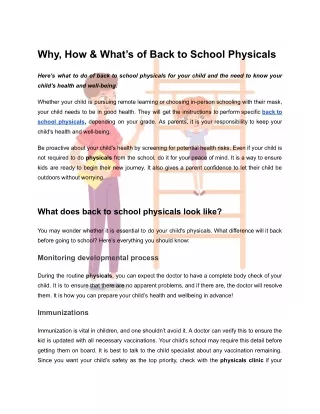 Why, How & What’s of Back to School Physicals