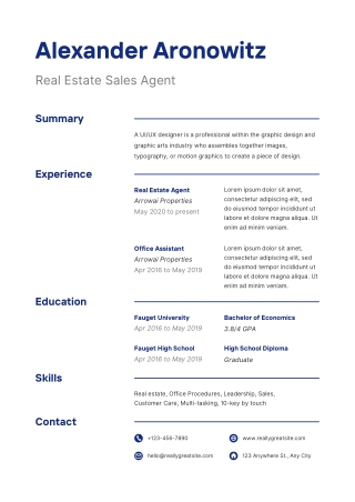 White Minimalist Real Estate Agent Resume