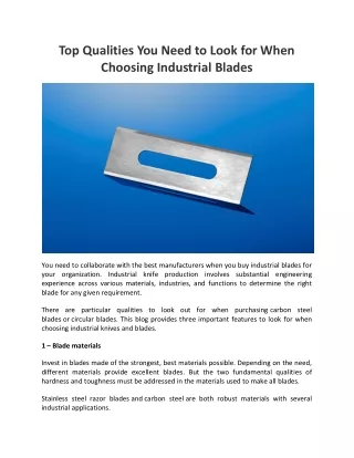 Top Qualities You Need to Look for When Choosing Industrial Blades