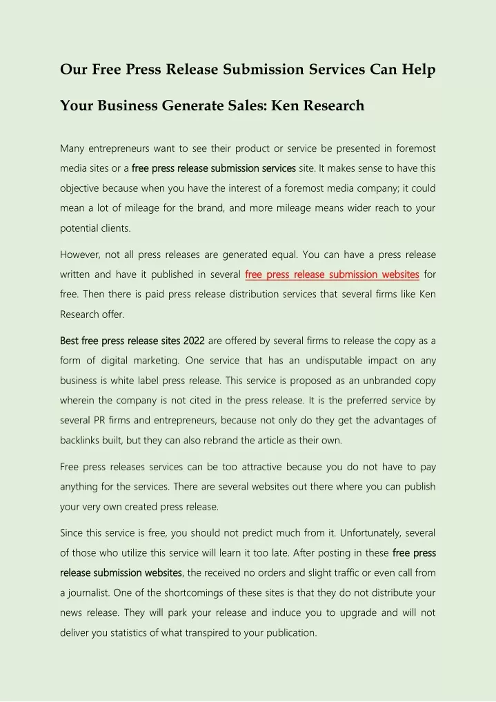our free press release submission services