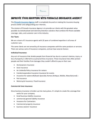 Improve Your Shopping With Pinnacle Insurance Agency