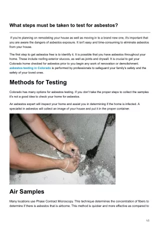 What steps must be taken to test for asbestos