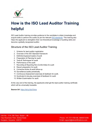 how is the iso lead auditor training helpful