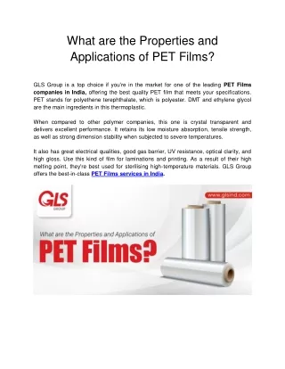 What are the Properties and Applications of PET Films_