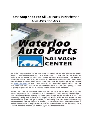 One Stop Shop For All Car Parts in Kitchener And Waterloo Area