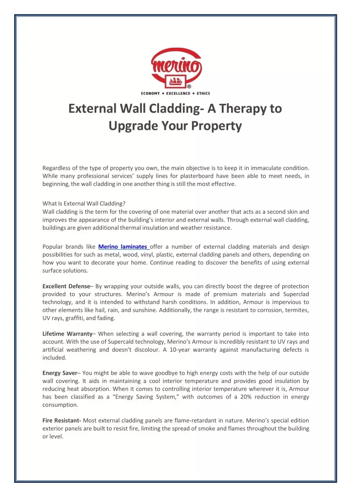 external wall cladding a therapy to upgrade your property