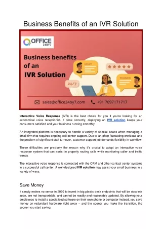 business benefits of an ivr solution