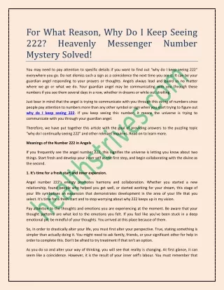 for what reason why do i keep seeing 222 heavenly