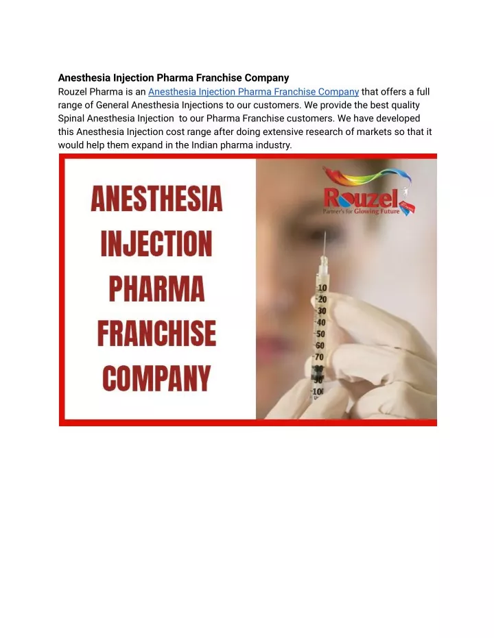 anesthesia injection pharma franchise company