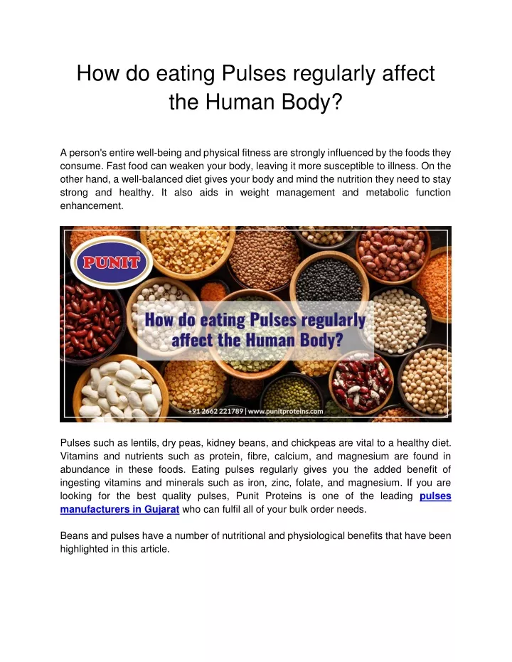how do eating pulses regularly affect the human