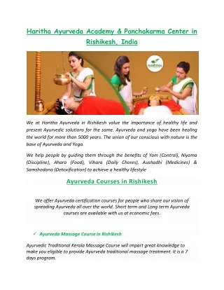 Haritha Ayurveda: Best Ayurvedic and Panchkarma Center in Rishikesh