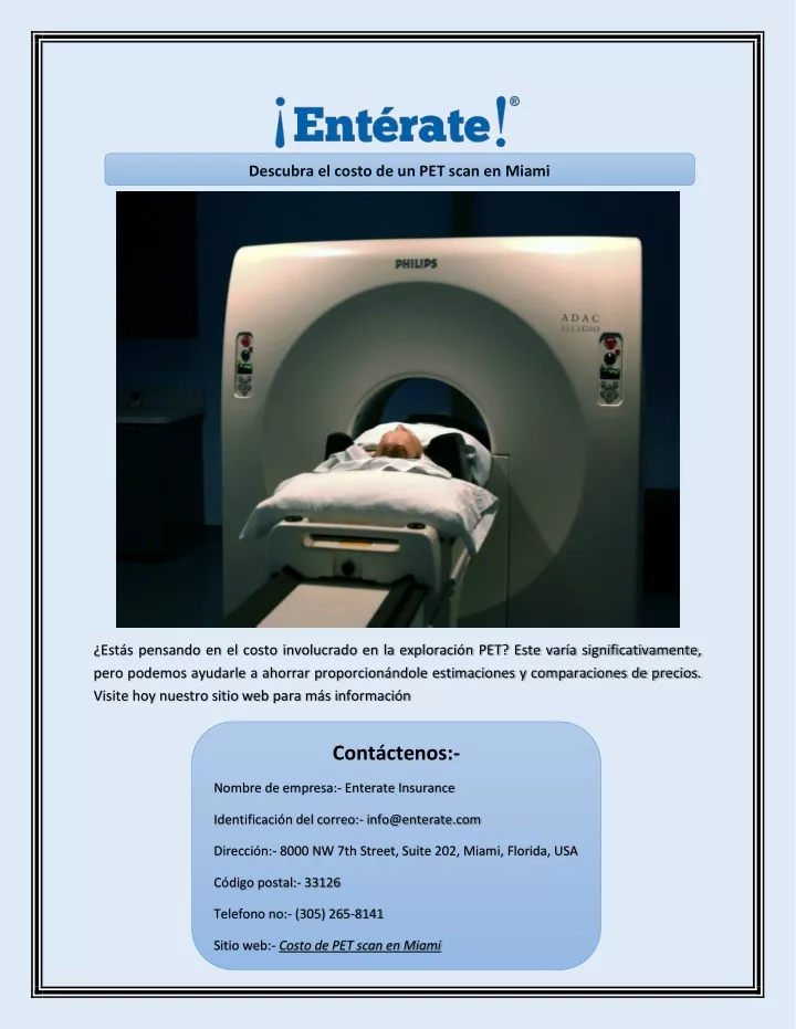 descubra el costo de un pet scan en miami