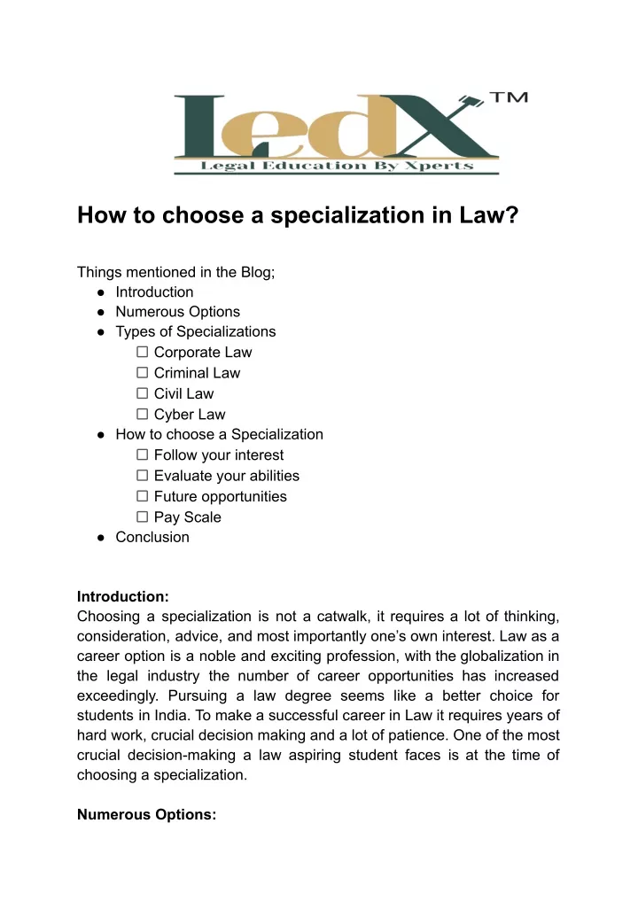 how to choose a specialization in law