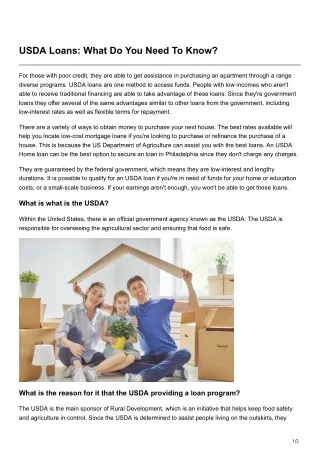 USDA Loans What Do You Need To Know