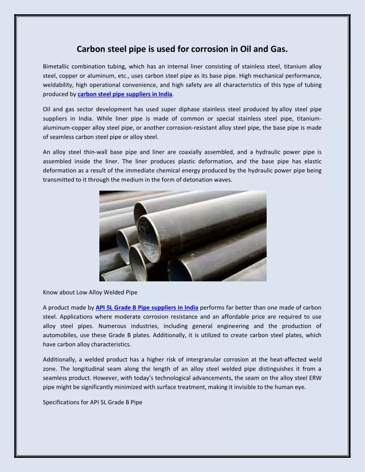 carbon steel pipe is used for corrosion