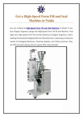 Get a High-Speed Form Fill and Seal Machine in Noida