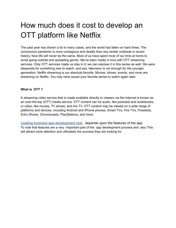 how much does it cost to develop an ott platform