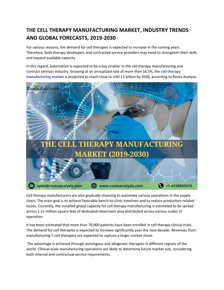 the cell therapy manufacturing market industry