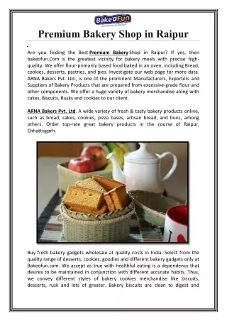Find the Best Premium Bakery Shop in Raipur