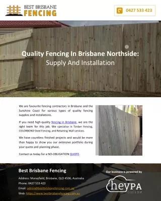 Quality Fencing In Brisbane Northside: Supply And Installation
