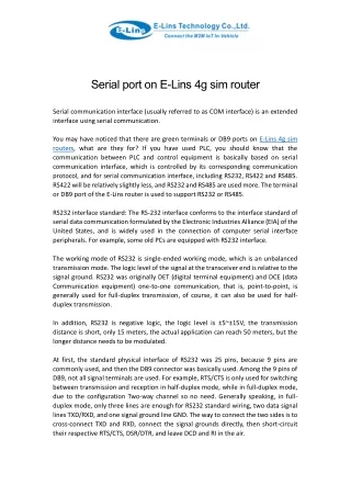 serial port on e lins 4g sim router