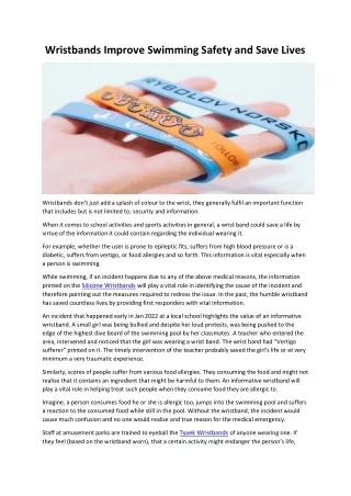 Wristbands Save Lives - 2 - Wristband Eruope -Article