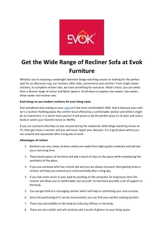 get the wide range of recliner sofa at evok