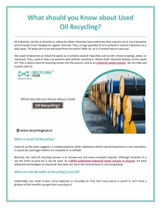 What should you Know about Used Oil Recycling?