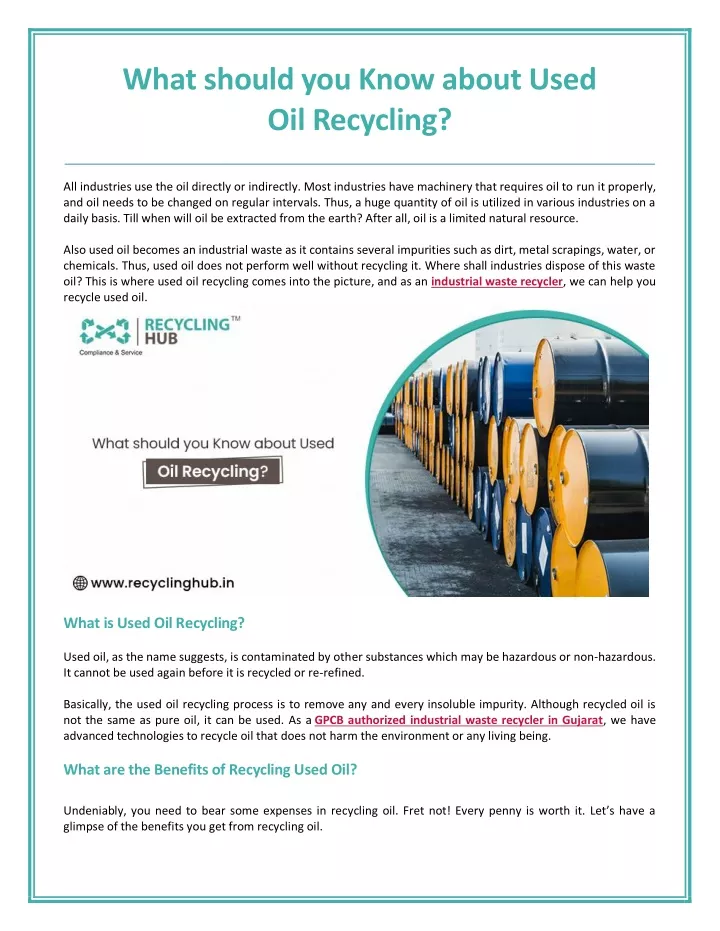 what should you know about used oil recycling