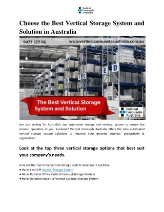 Choose the Best Vertical Storage System and Solution in Australia