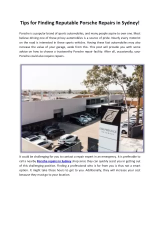 Tips for Finding Reputable Porsche Repairs in Sydney!