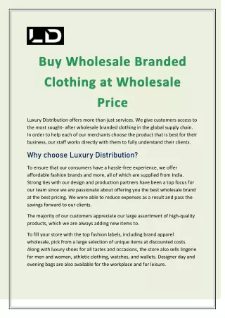 Buy Wholesale Branded Clothing at Wholesale Price