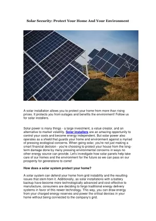 Solar Security - Protect Your Home And Your Environment