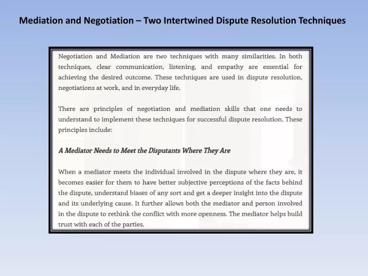 mediation and negotiation two intertwined dispute
