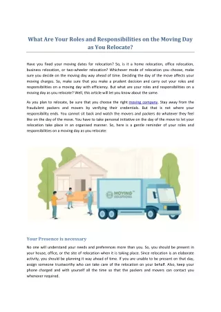 What Are Your Roles and Responsibilities on the Moving Day as You Relocate