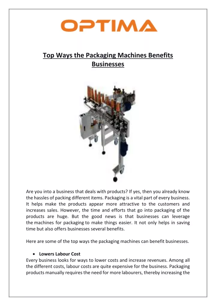 top ways the packaging machines benefits