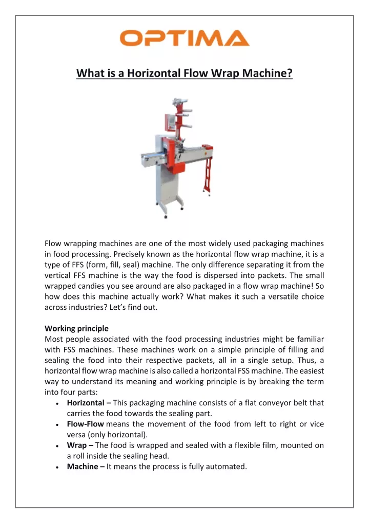 what is a horizontal flow wrap machine