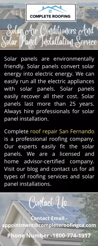 Solar Air Conditioners And Solar Panel Installation Service