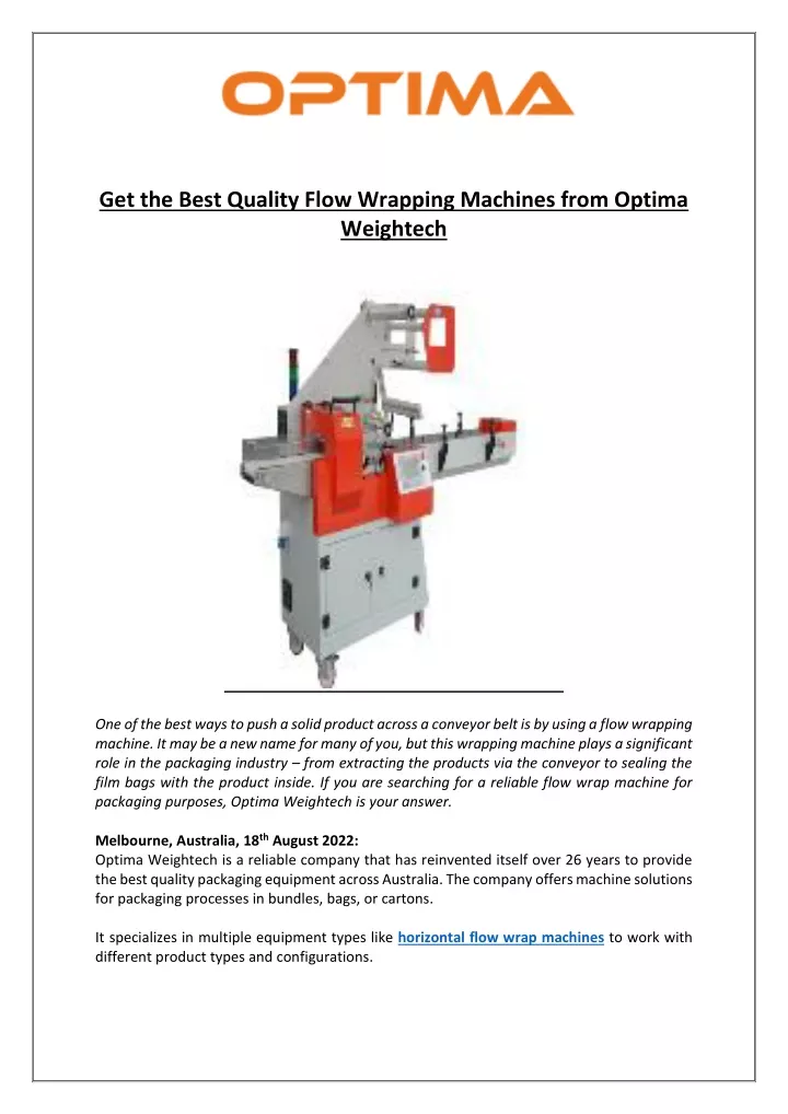 get the best quality flow wrapping machines from