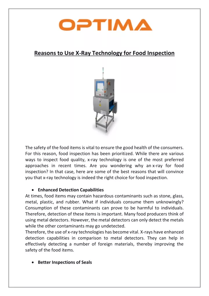 reasons to use x ray technology for food