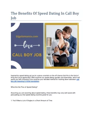 The Beneifits Of Speed Dating In  Call Boy Job