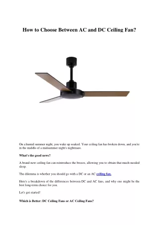 How to Choose Between AC and DC Ceiling Fan