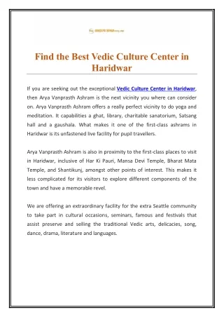 Find the Best Vedic Culture Center in Haridwar