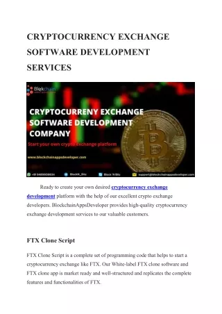CRYPTOCURRENCY EXCHANGE SOFTWARE DEVELOPMENT SERVICES